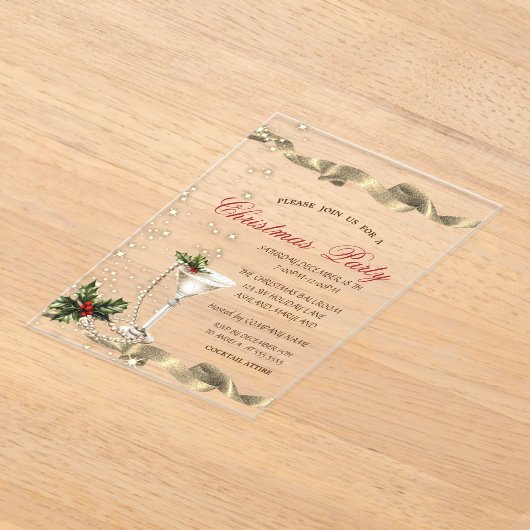 Champagne Glass Pearls Corporate Christmas Party Acryl Uitnodigingen (Laagn)