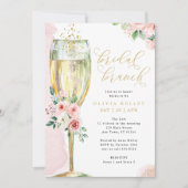 Champagne Glass Pink en Gold Floral Bridal Brunch Kaart (Voorkant)