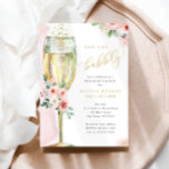 Champagne Glass Pink   Gold Floral Bridal Kaart<br><div class="desc">Dit  ontwerp is voorzien van een florale bouquet in roze tinten en een waterverf champagneglas. Vul uw gegevens in op de sjabloon. Gebruik de functie "Aanpassen" om de lettertypen of lay-out te wijzigen.</div>