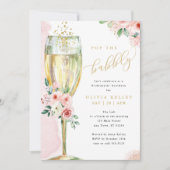Champagne Glass Pink + Gold Floral Bridal Kaart (Voorkant)
