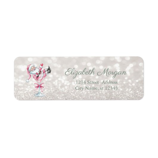 Champagne Glass Pink Santa Glittery Bokeh  Etiket (Voorkant)