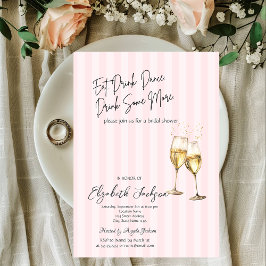 Champagne Glass Pink Stripes Bridal Shower Kaart