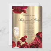 Champagne Glass Red Roses Gold Retirement Party Kaart (Voorkant)