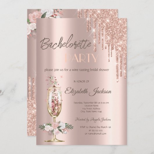 Champagne Glass Rozen Bachelorette Kaart (Voorkant / Achterkant)
