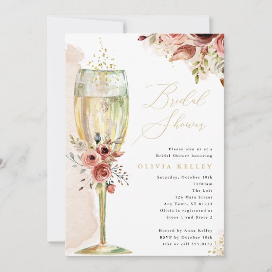 Champagne Glass Rust en Gold Vrijgezellenfeest Kaart (Voorkant)