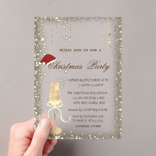 Champagne Glass Santa Hat Christmas Party Acryl Uitnodigingen (Insitu (Draagbaar))