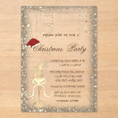 Champagne Glass Santa Hat Christmas Party Acryl Uitnodigingen (Voorkant)