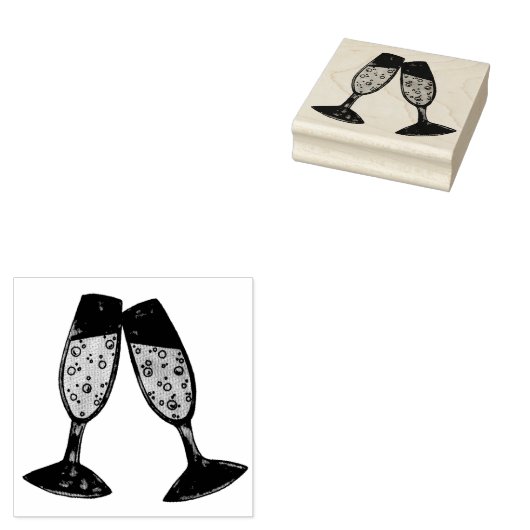 Champagne Glass Toast Bubbles Cheers Weddenschap Rubberstempel (Gestempeld)