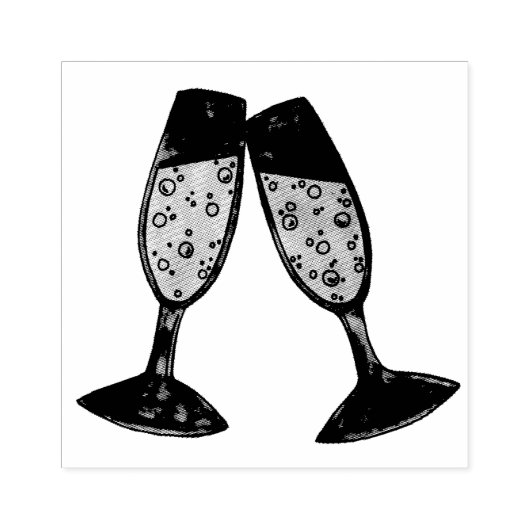 Champagne Glass Toast Bubbles Cheers Weddenschap Rubberstempel (Afrduk)