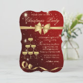 Champagne Glass Tree,Bow,Red,kerstfeest Kaart (Staand voorkant)