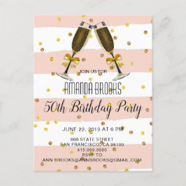 Champagne Glasse Gold Confetti 50th Birthday Party Aankondigingskaart