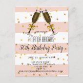 Champagne Glasse Gold Confetti 50th Birthday Party Aankondigingskaart (Voorkant)