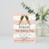 Champagne Glasse Gold Confetti 50th Birthday Party Aankondigingskaart (Staand voorkant)