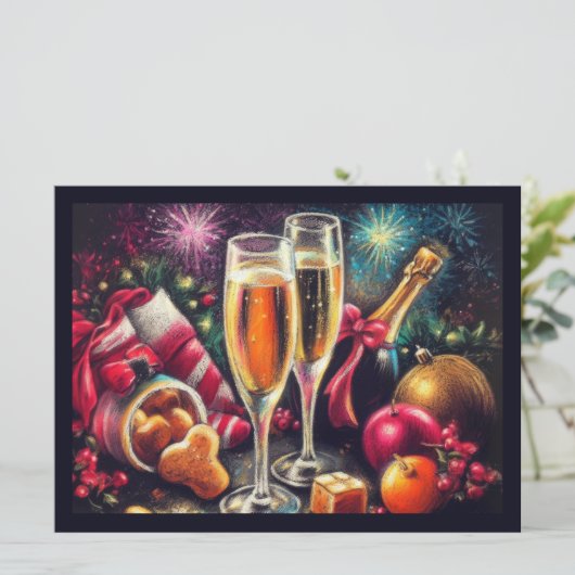 Champagne Glasses and Bucket Holiday Party Kaart (Staand voorkant)