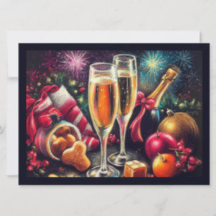 Champagne Glasses and Bucket Holiday Party Kaart