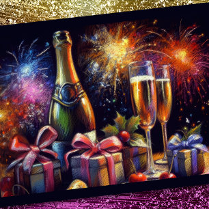 Champagne Glasses and Bucket Holiday Party Kaart