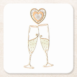 Champagne Glasses and Hearts Kartonnen Onderzetters