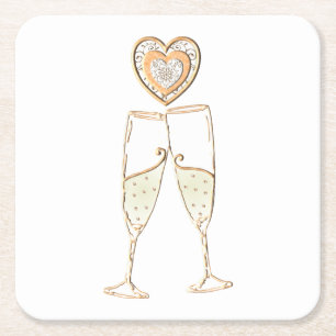 Champagne Glasses and Hearts Kartonnen Onderzetters