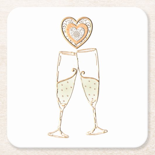 Champagne Glasses and Hearts Kartonnen Onderzetters (Voorkant)