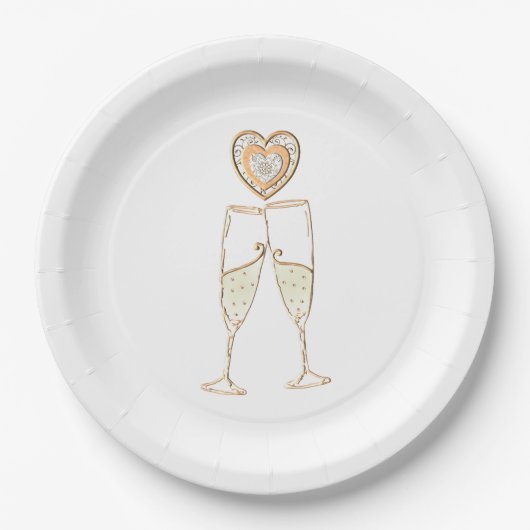 Champagne Glasses and Hearts Papieren Bordje (Voorkant)