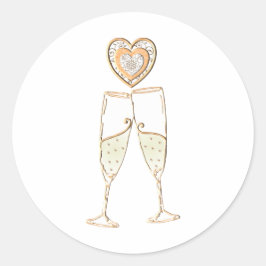 Champagne Glasses and Hearts Ronde Sticker