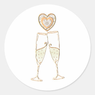 Champagne Glasses and Hearts Ronde Sticker
