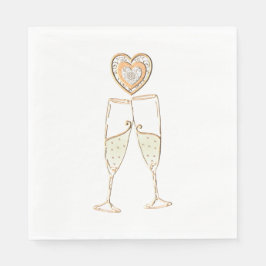Champagne Glasses and Hearts Servet