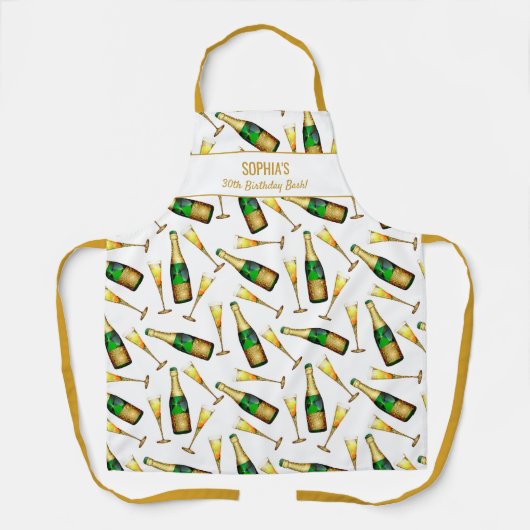 Champagne Glasses Birthday Party Custom Text Schort (Voorkant)