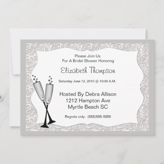 Champagne Glasses Bridal Shower Invitation Kaart (Voorkant)