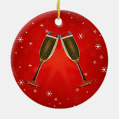 Champagne Glasses Celebration Gold op Red Keramisch Ornament (Achterkant)