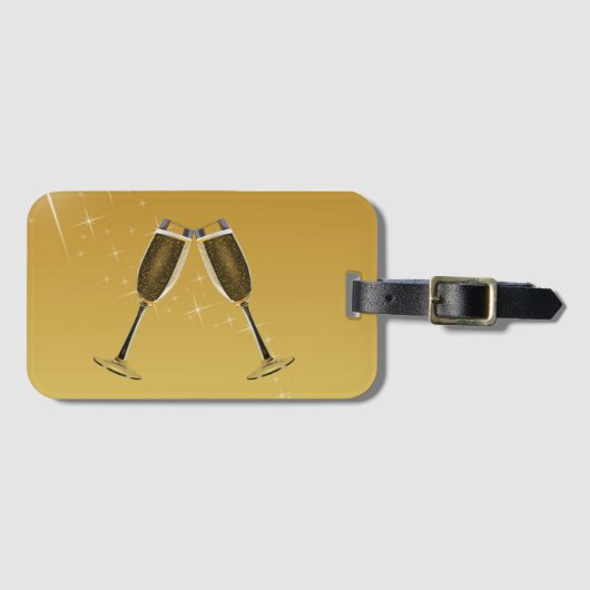 Champagne Glasses Celebration on Gold Bagagelabel (Voorkant (horizontaal))