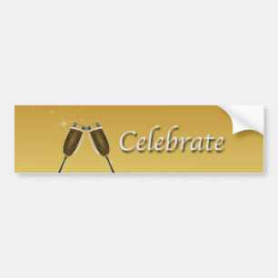 Champagne Glasses Celebration on Gold Bumpersticker