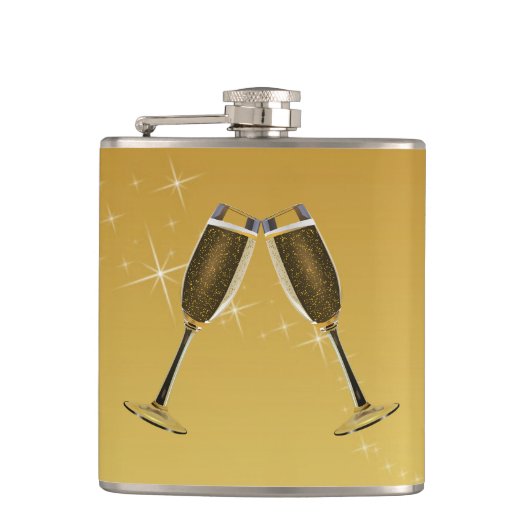 Champagne Glasses Celebration on Gold Heupfles (Voorkant)