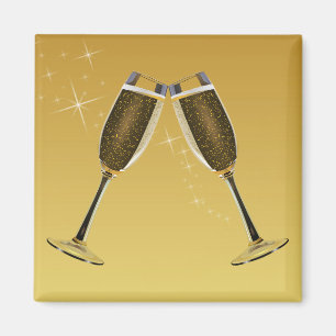 Champagne Glasses Celebration on Gold Magneet