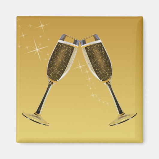 Champagne Glasses Celebration on Gold Magneet (Voorkant)