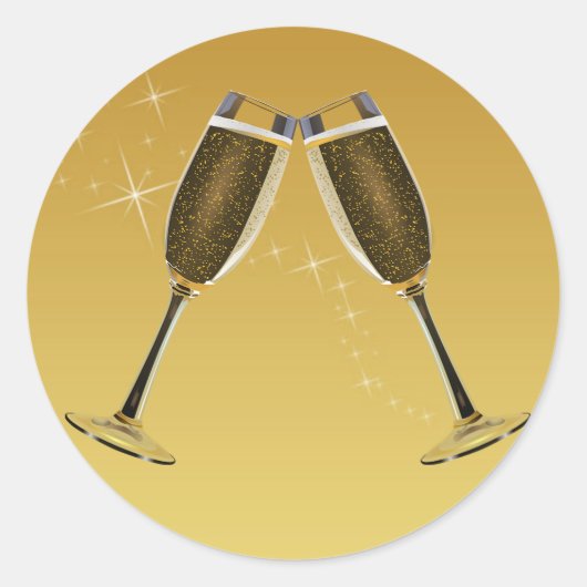 Champagne Glasses Celebration on Gold Ronde Sticker (Voorkant)
