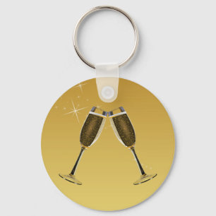 Champagne Glasses Celebration on Gold Sleutelhanger