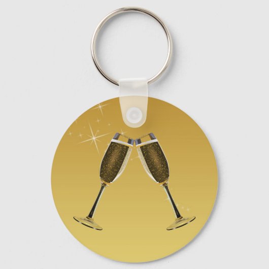 Champagne Glasses Celebration on Gold Sleutelhanger (Voorkant)