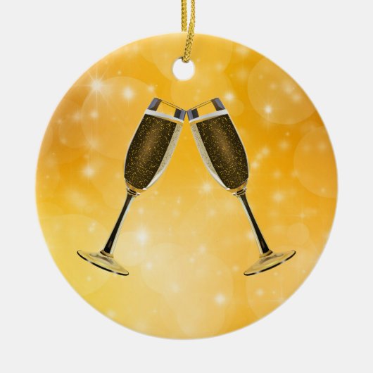 Champagne Glasses Celebration on Sparking Gold Keramisch Ornament (Voorkant)