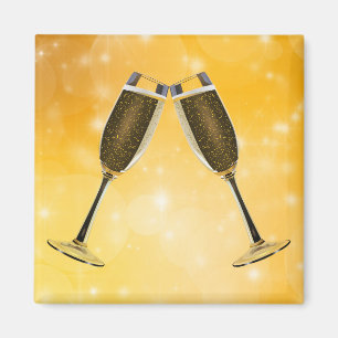 Champagne Glasses Celebration on Sparking Gold Magneet