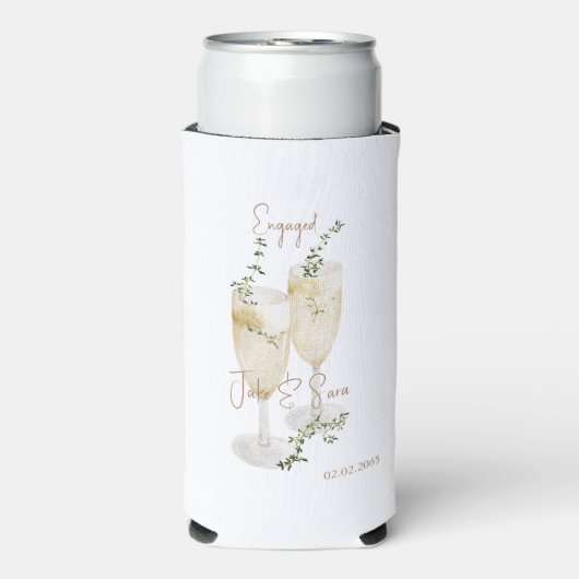 Champagne Glasses Engagement Party Gold Text Seltzer Blikjeskoeler (Seltzer Voorkant)