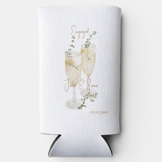 Champagne Glasses Engagement Party Gold Text Seltzer Blikjeskoeler (Voorkant)