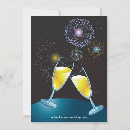 Champagne Glasses & Fireworks-New Year's Eve Party Kaart (Achterkant)