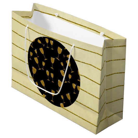 Champagne Glasses, Gift Bag - Large, Glossy Groot Cadeauzakje (Voorkant Gekanteld)