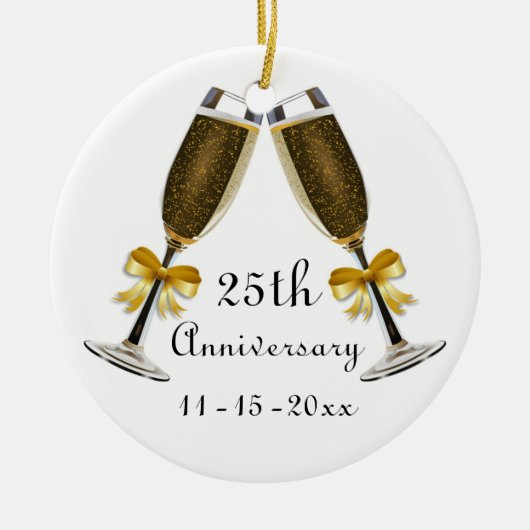 Champagne Glasses Gold Bow Jubileum Aangepast jaar Keramisch Ornament (Voorkant)