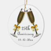 Champagne Glasses Gold Bow Jubileum Aangepast jaar Keramisch Ornament (Links)