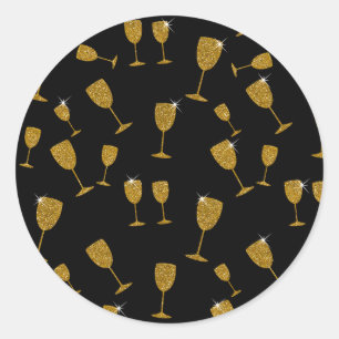 Champagne Glasses, New Year, Round Sticker, Glossy Ronde Sticker