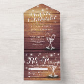 Champagne Glasses Rustic Wood String Light Wedding All In One Uitnodiging (Binnen)