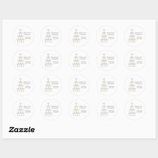 Champagne Glasses Simple Wedding Ronde Sticker (Vel)