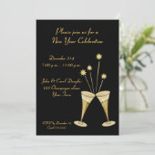 Champagne Glasses Stars Cocktail Party Invitation Kaart (Staand voorkant)